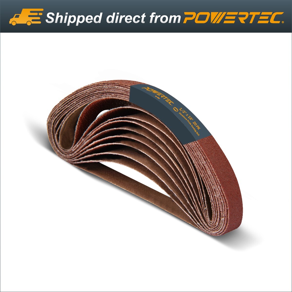 POWERTEC 80 Grit 1/2 x 18″ Sanding Belts Aluminum Oxide Sandpaper, 20PK (401808)