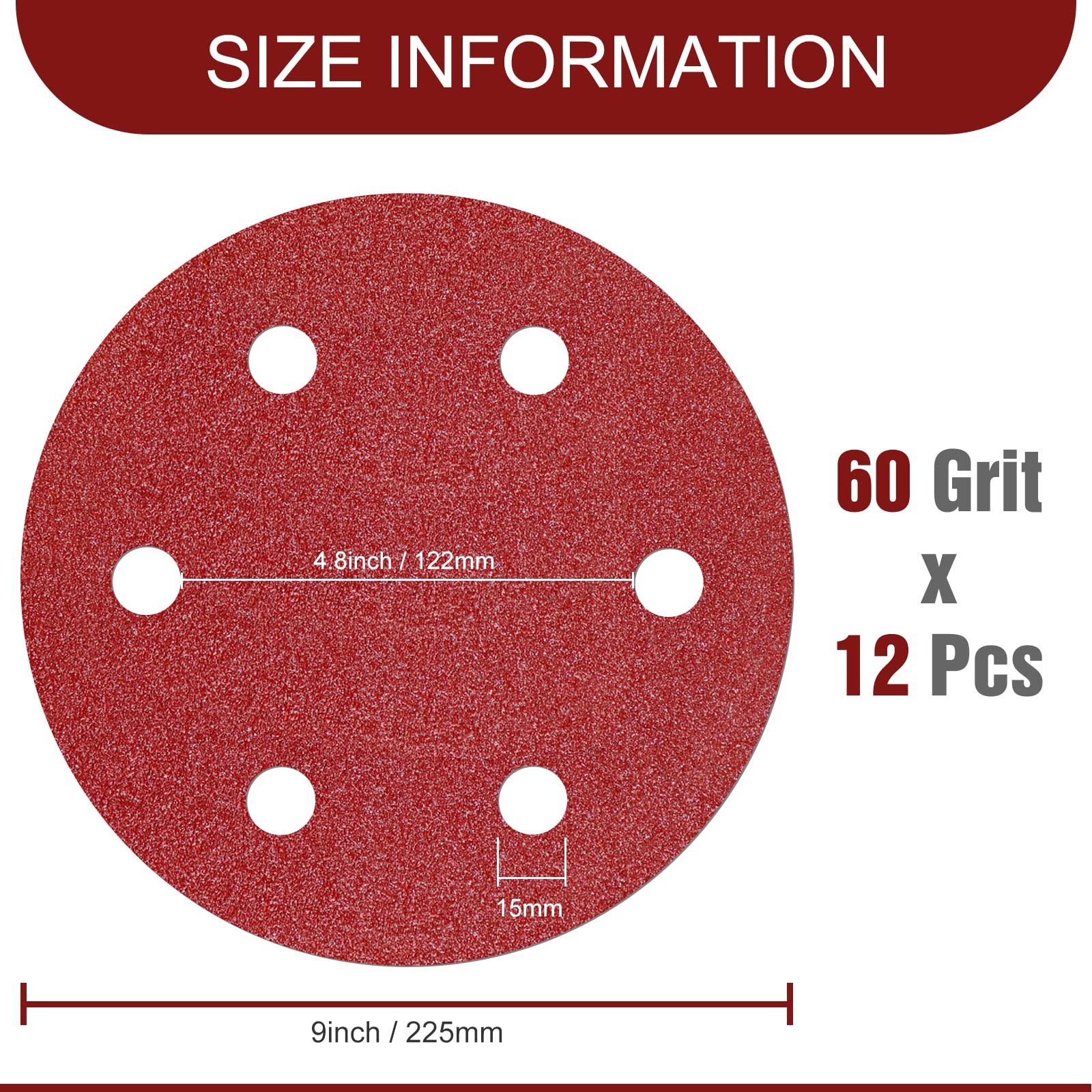 9 Inch 6 Hole Sanding Discs 60 Grit Hook and Loop for Drywall Sander 12PCS