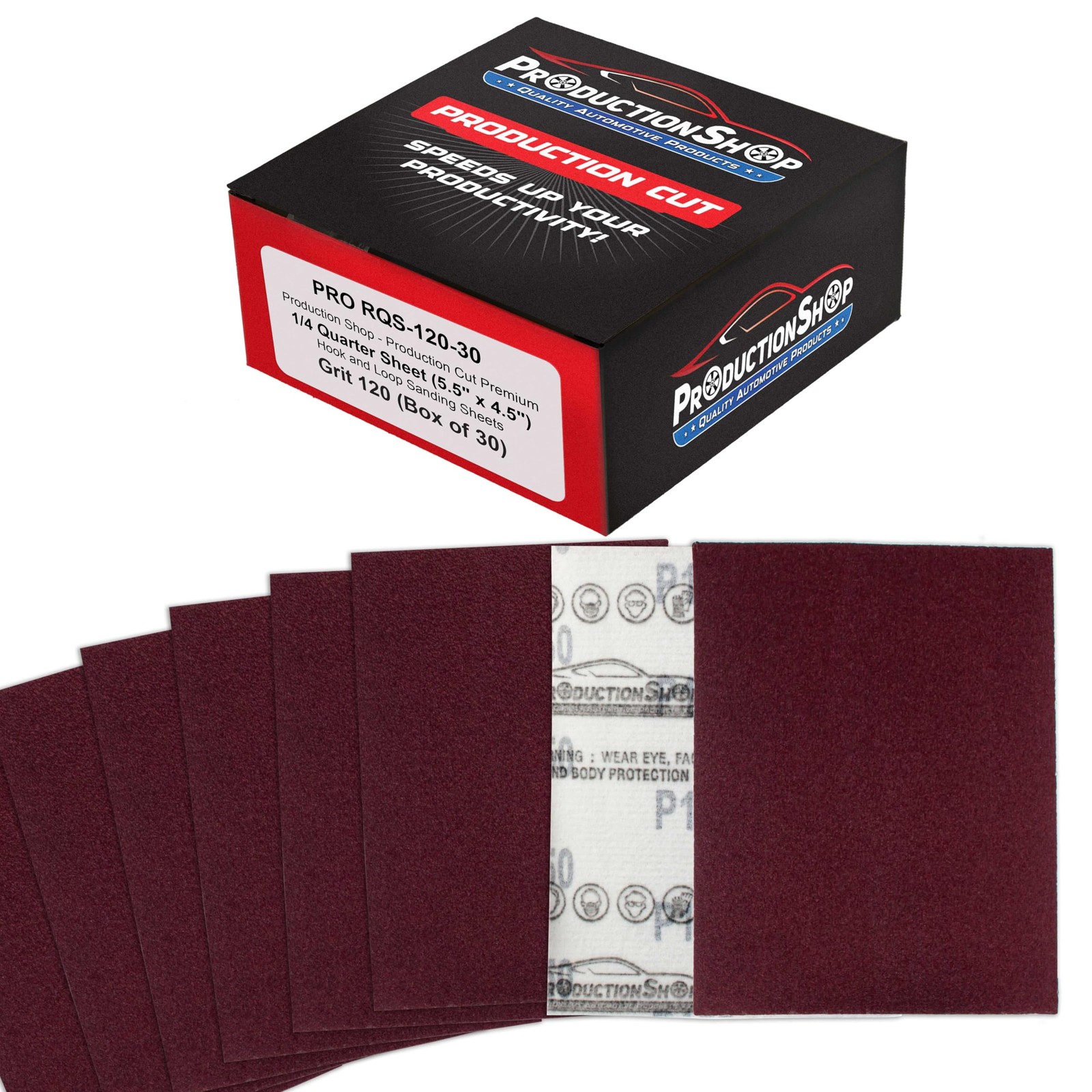 Premium Red 120 Grit 1/4 Size Red Sanding Sheets, of 30 – Hook & Loop Backing…