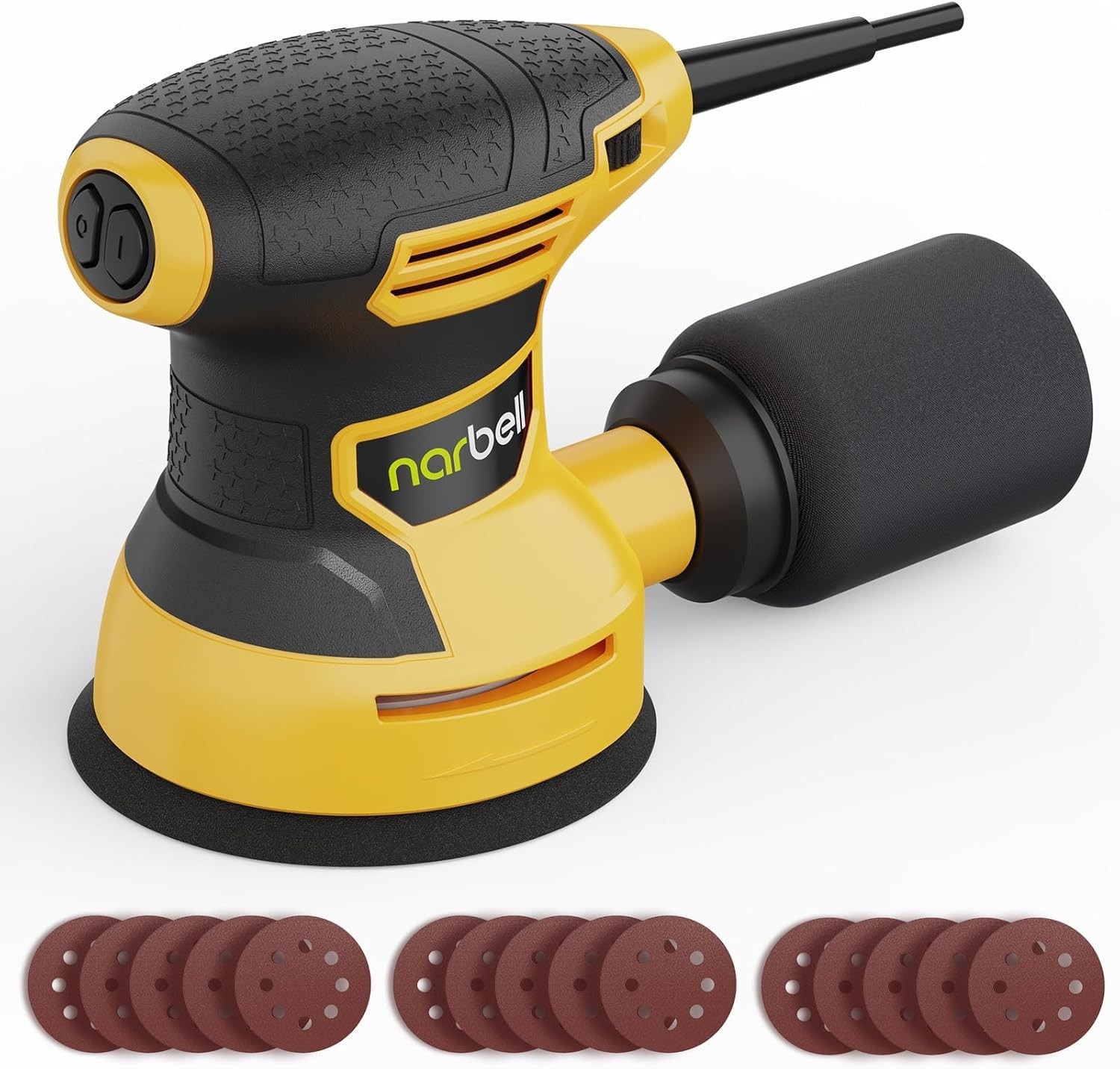 Narbell Orbital Sander 3.2A (380W), 14000RPM Max 6 Variable Medium, Yellow