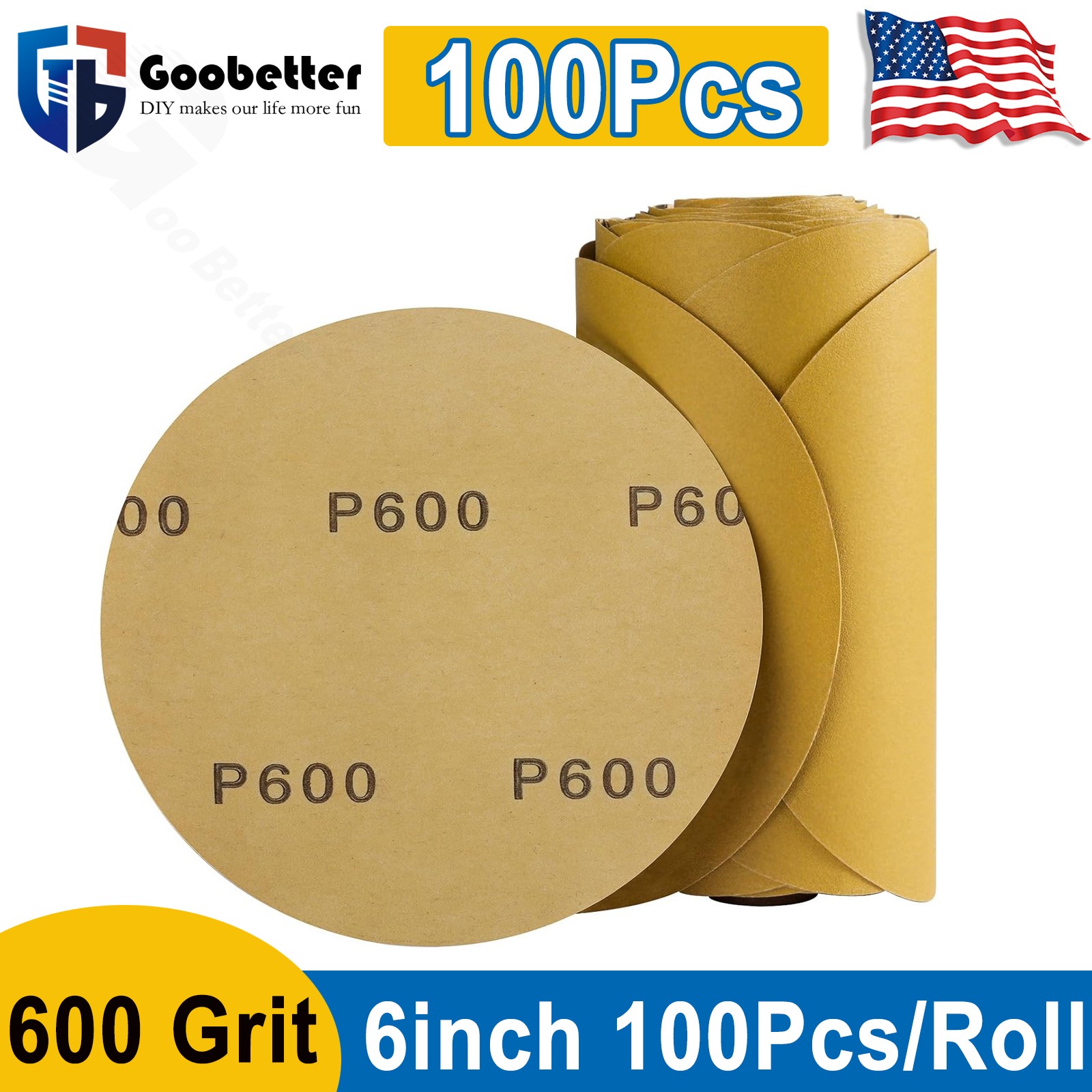 6 in 600 Grit PSA Sanding Disc Sticky Back Sandpaper 100 Roll Adhesive DA Sander