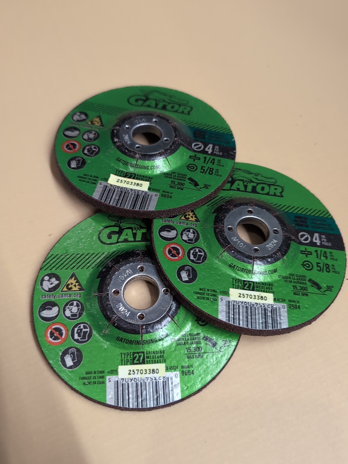 GATOR #9604 TYPE 27 FOR GRINDING MASONRY 4”x 1/4” x5/8” BRAND NEW 3 Pack