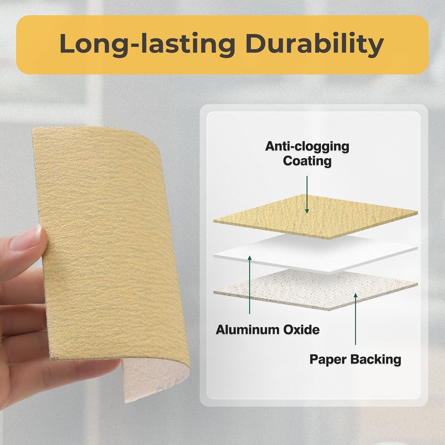120 Grit Gold – 1/4 Sheet Hook & Loop Sandpaper Sheets 5.5″ x 4.5″ – 100 PCS
