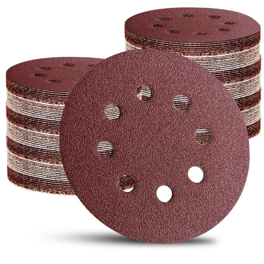 100pcs Sanding Discs Set, 5-Inch 8-Hole Hook and Loop Sandpaper 40 60 80 120