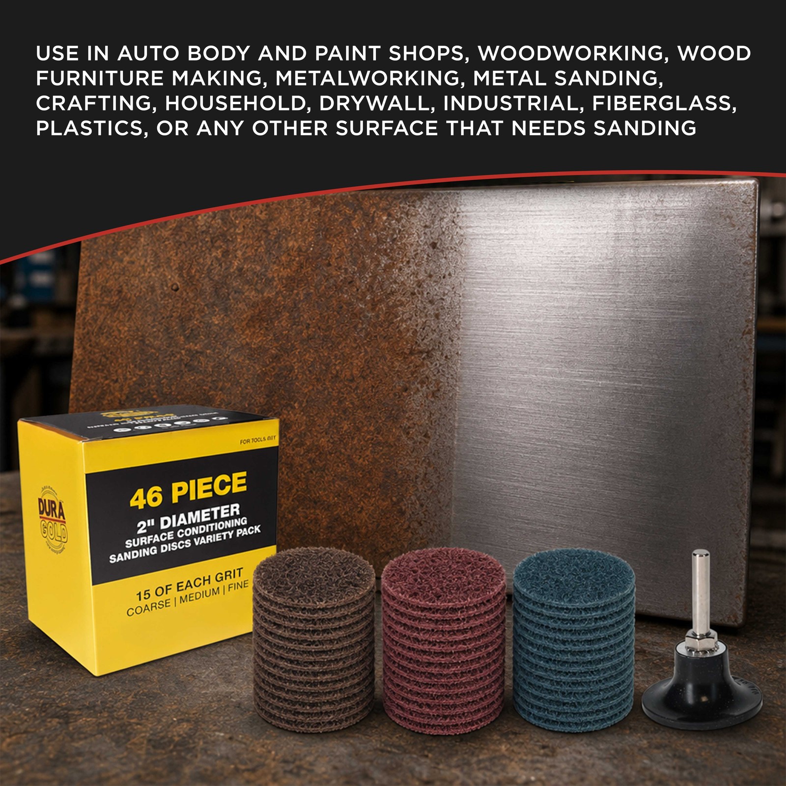 Dura-Gold 46 pc 2″ Diameter Surface Conditioning Sanding Discs Variety Pack, Pad