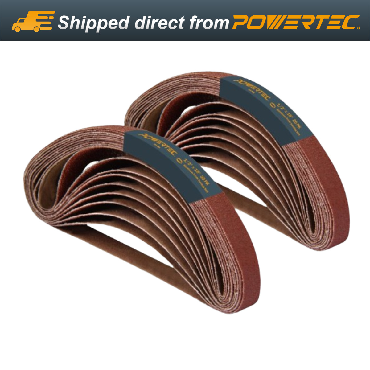 POWERTEC 401812-P2 1/2 x 18 Inch Sanding Belts, 120 Grit AO Belt – 40PK