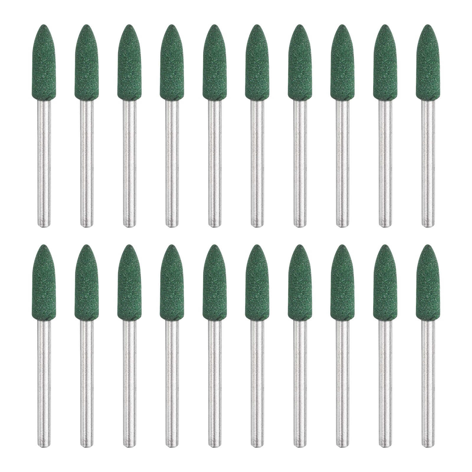 20pcs Rubber Tapered Polishing Head, 5mm (3/16″), 3mm (1/8″) Rod, Green