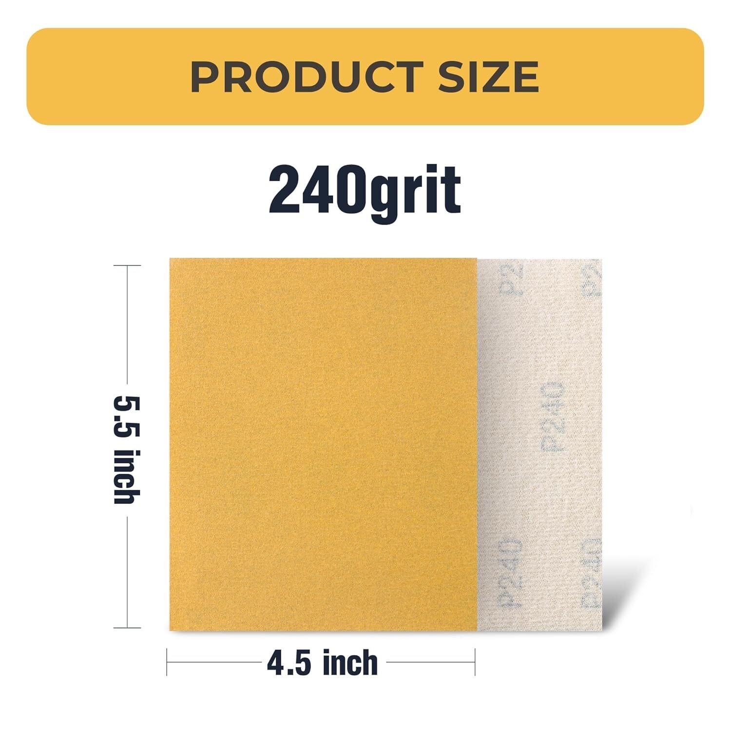 100PCS 4.5X5.5In(115X140mm)240Grit Gold Sanding paper Sheets For Car&Wood&Metal