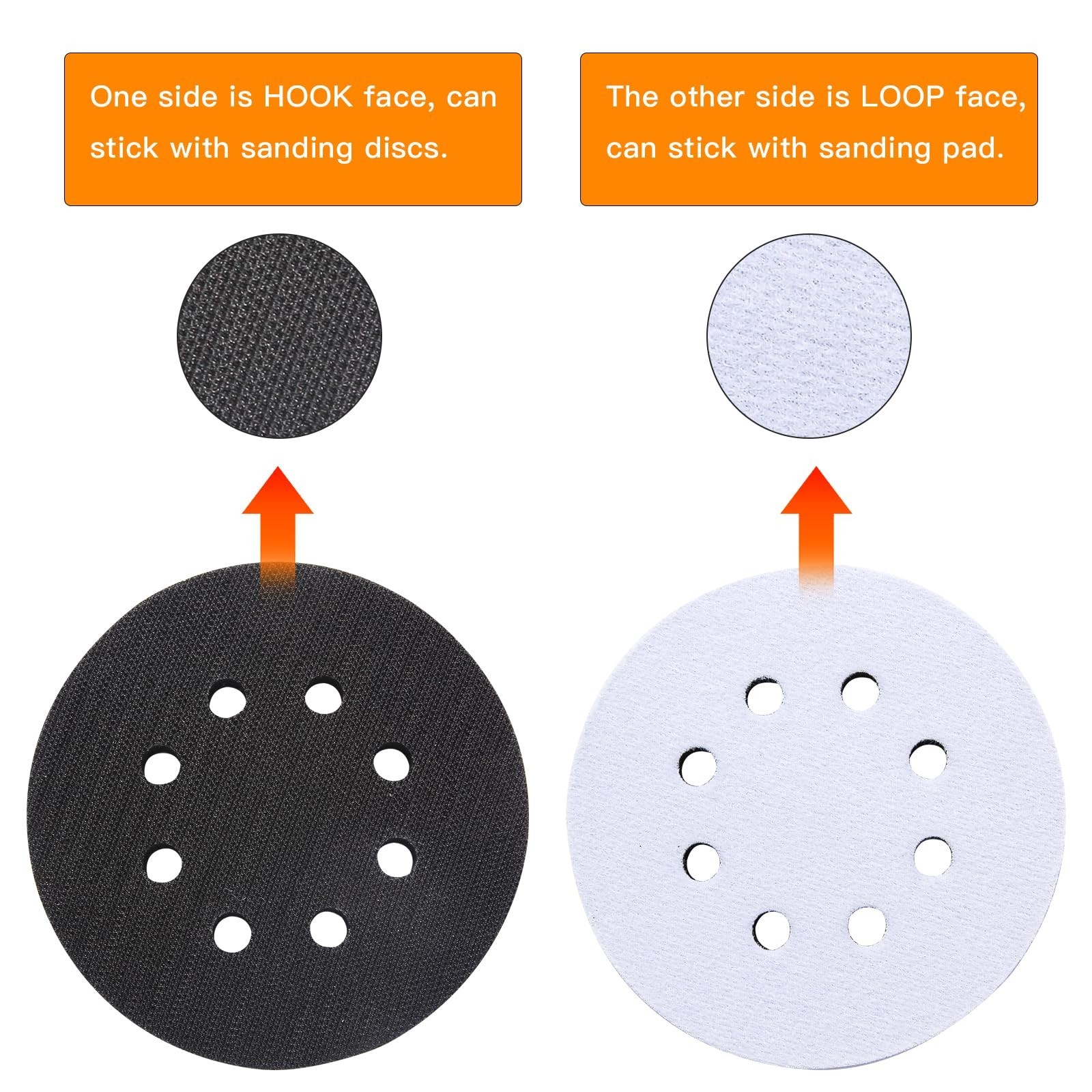 6pcs 5″ 8 Hole Hook & Loop Soft Interface Pads Orbital Sander Foam Pad Set NEW