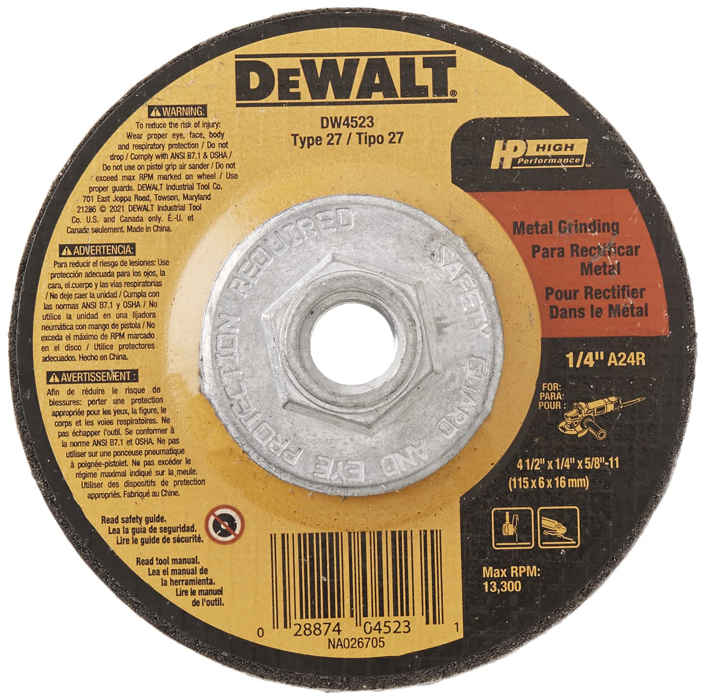 DEWALT Grinding Wheel, General Purpose for Metal, 4-1/2-Inch X 1/4-Inch X 5/8-In
