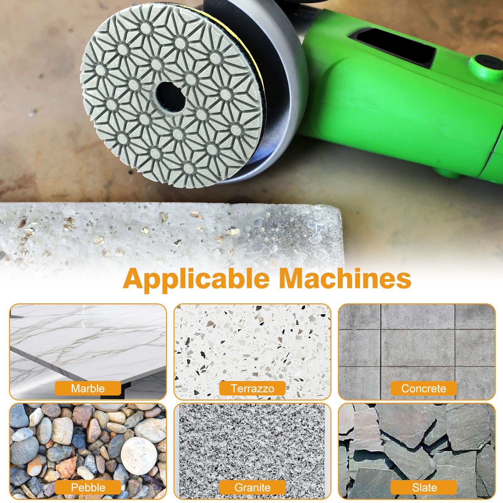 4″ Diamond Wet Polishing Pads Kit for Stone Concrete Marble Quartz Granite Glass