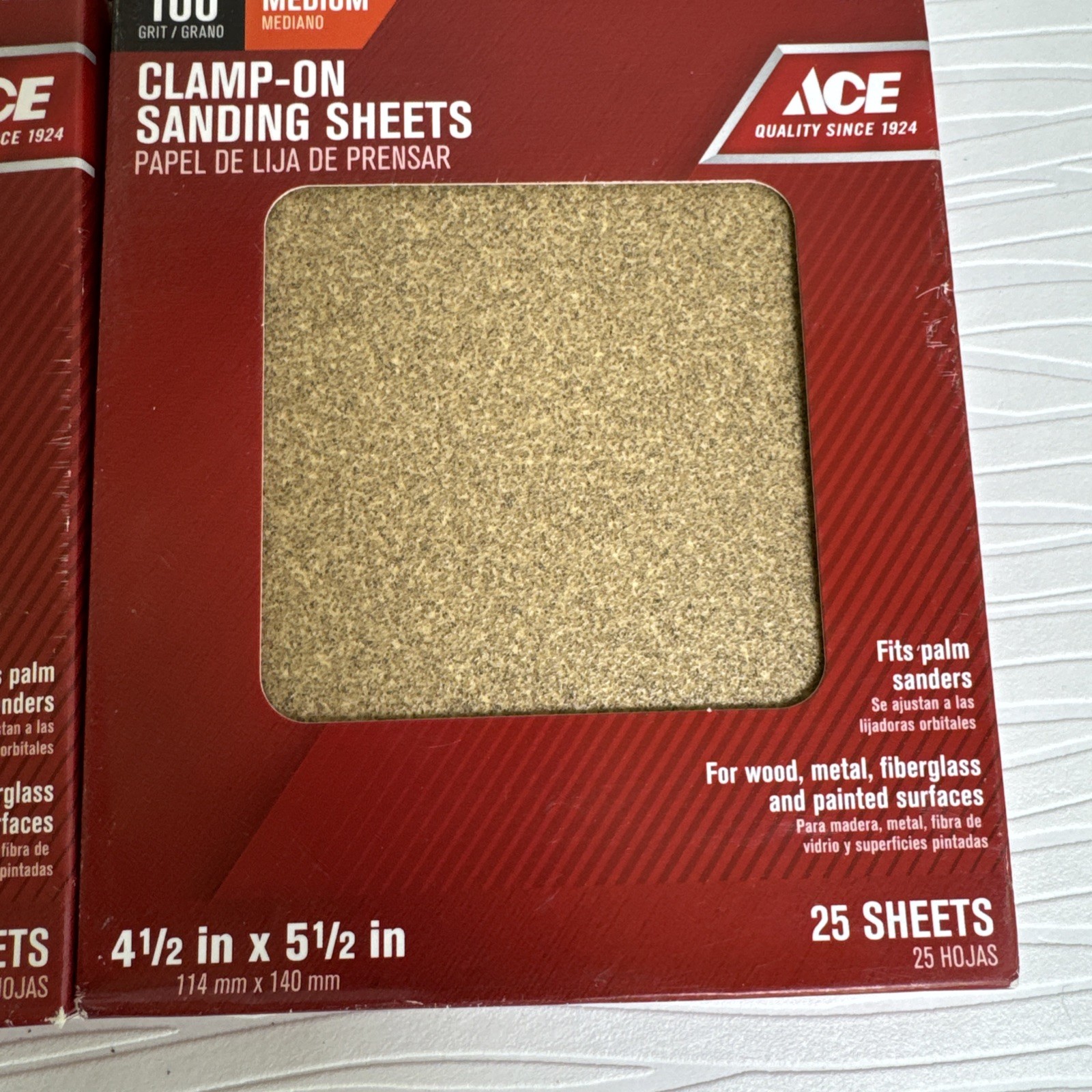 Lot of 3 ACE 2495018 Clamp On Palm Sander Sanding Sheets 100 Grit 4-1/2″X5-1/2″