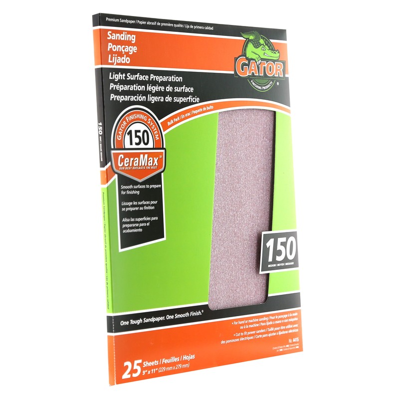 Gator 3405 150-Grit Aluminum Oxide Medium Sand Paper 9 x 11 in. (Pack of 25)