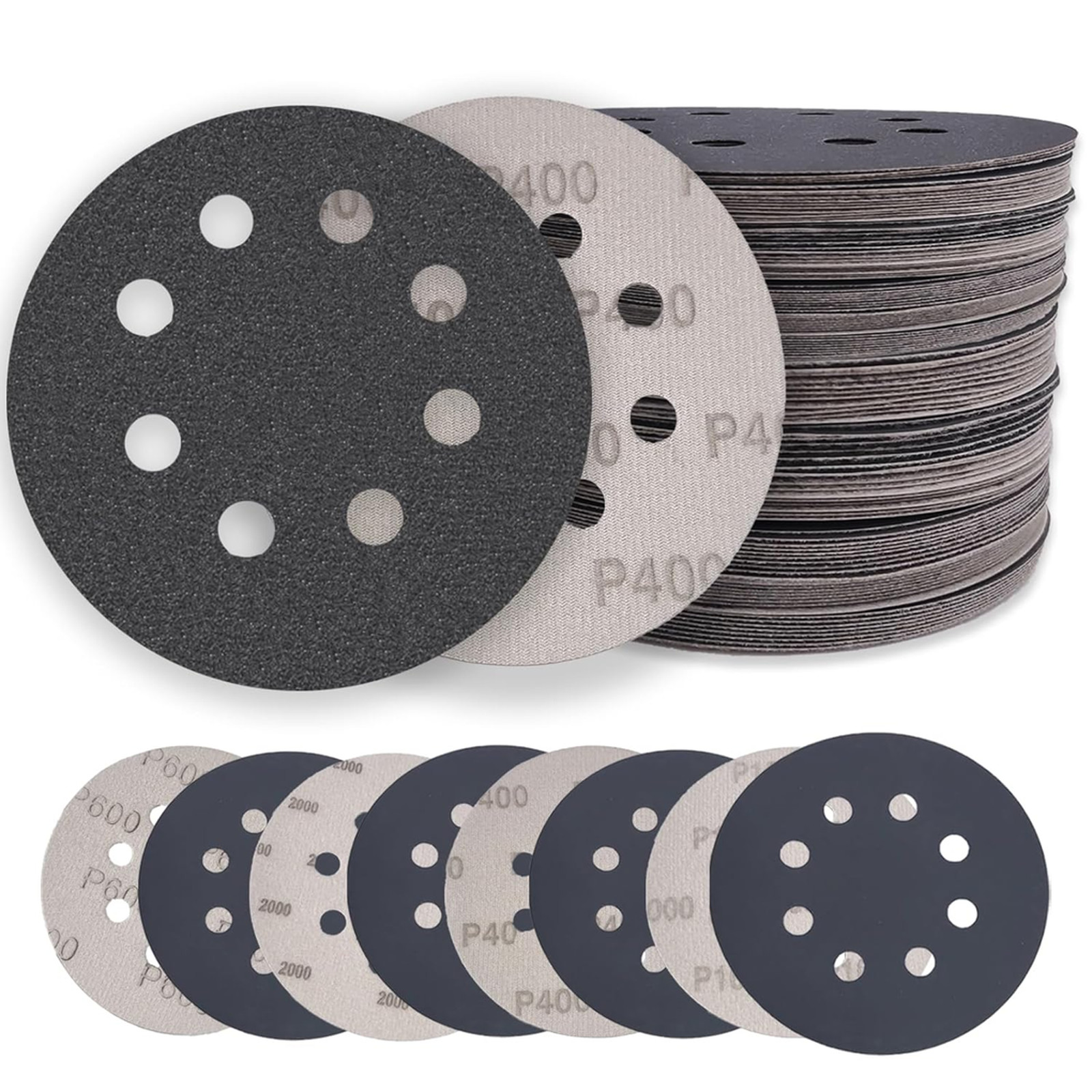 60 Pack 5 Inch Wet Dry Hook Loop Sanding Discs Silicon Carbide Assorted Grits
