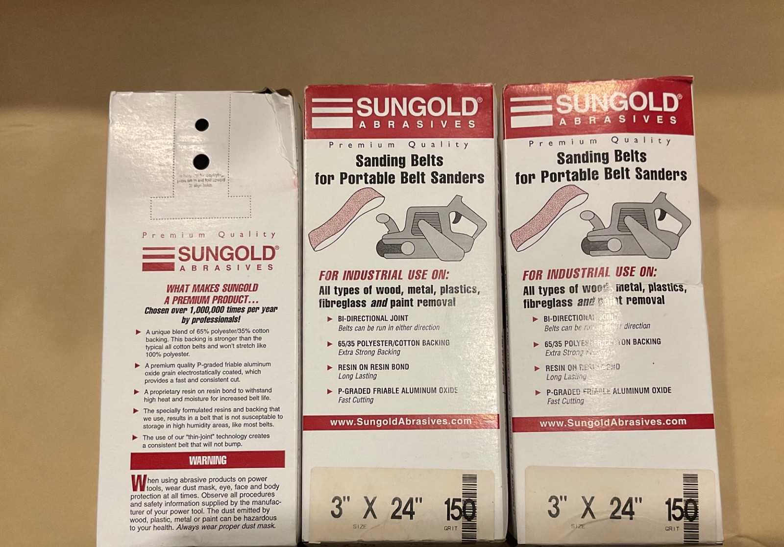 Sungold Abrasives 3″x24″ 150 GRIT Sanding Belts BULK BUY (3) 10 Packs