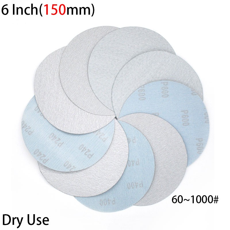 6 Inch 150mm Flocking White Sand Dry Grinding Sandpaper Disc 60~1000# Hook &Loop
