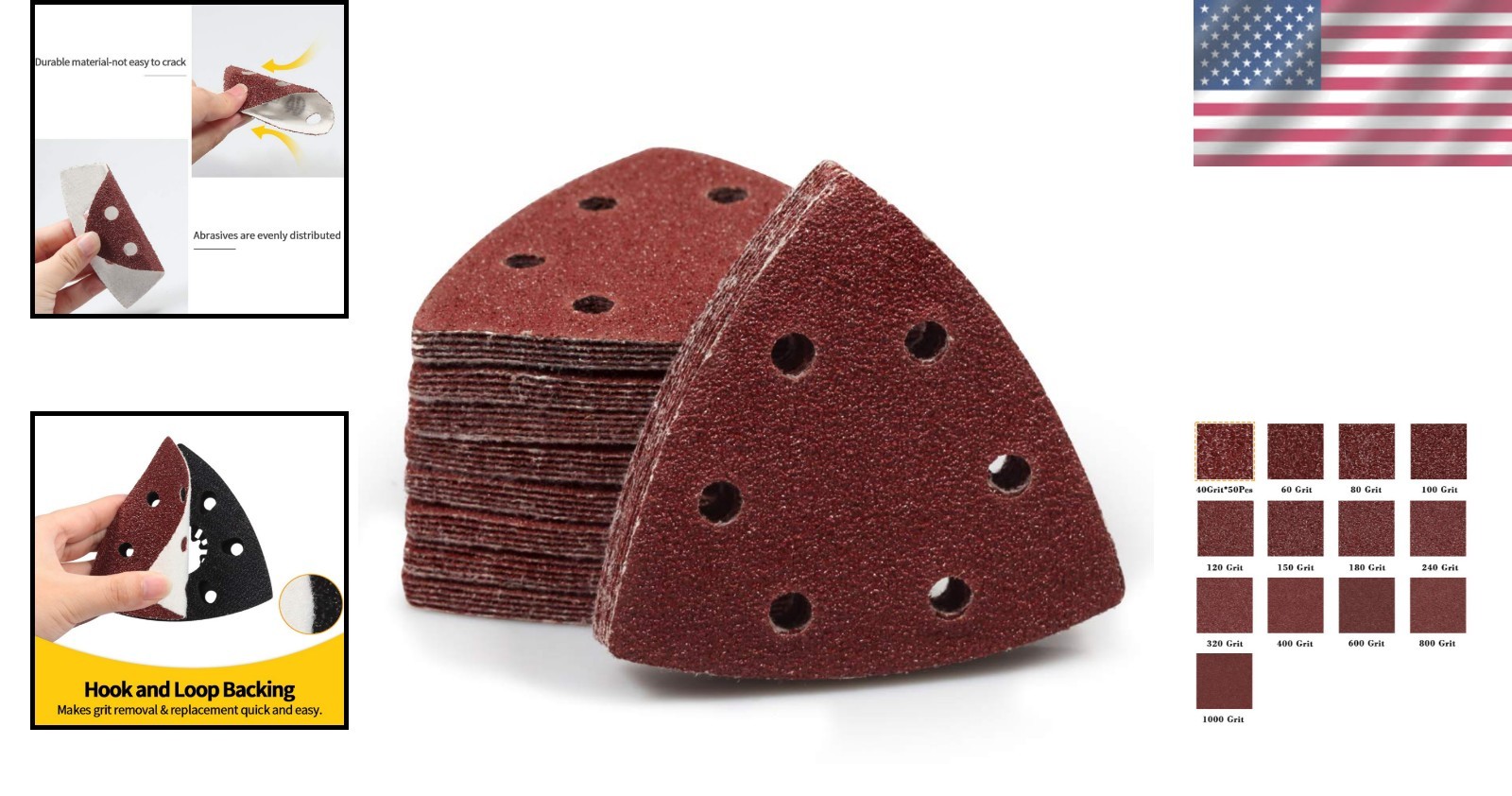 Versatile 90mm Hook & Loop Triangle Sanding Pads – 50 Pcs, 40 Grit Finish