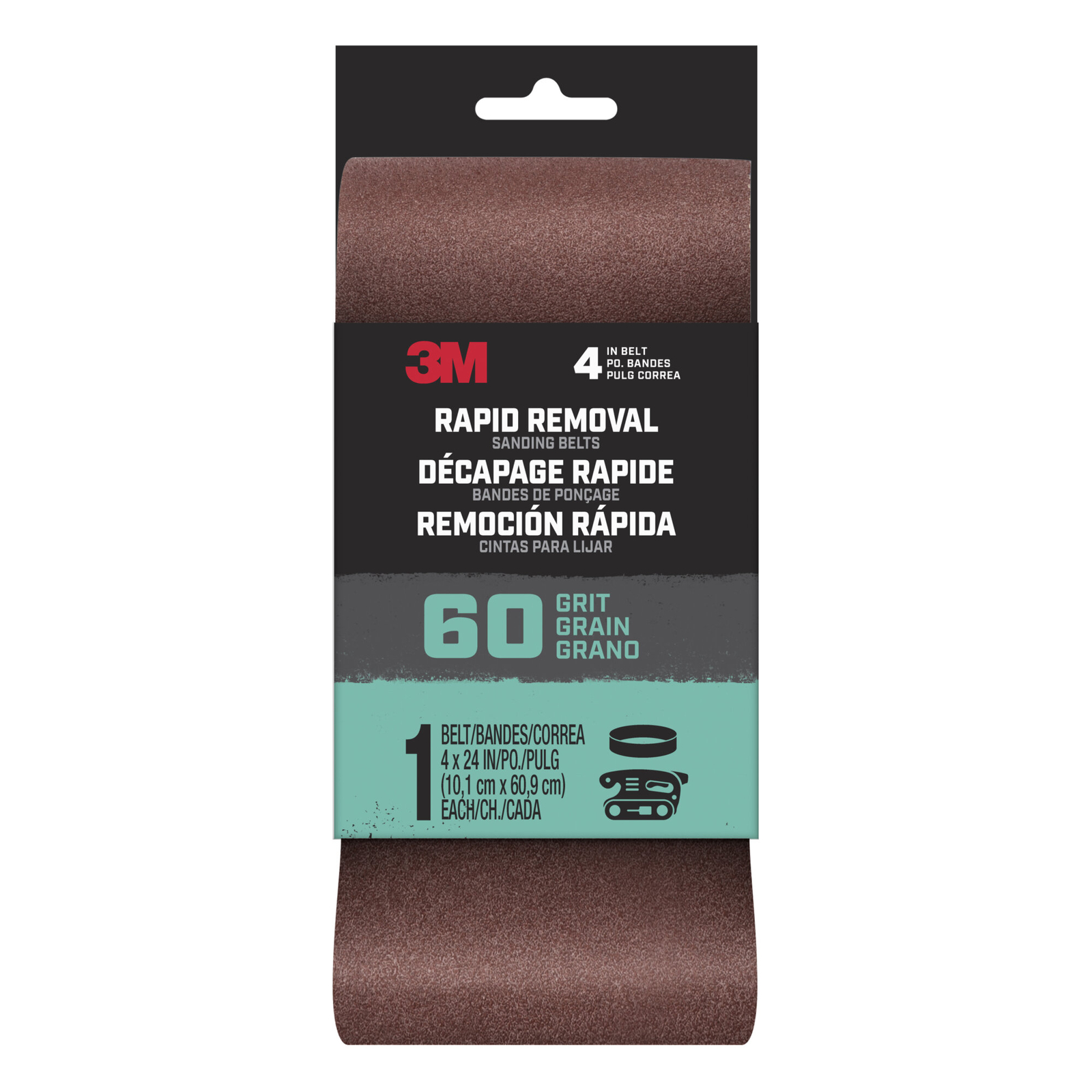 3M Rapid Removal 4 x 24 inch Power Sanding Belt, 60 grit,Belt4x241pk60, 1 pk
