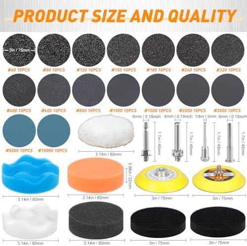174 PCS 3 Inch Wet Dry Sanding Discs Grit 60 80 120 150 180 240 320 400 600 800
