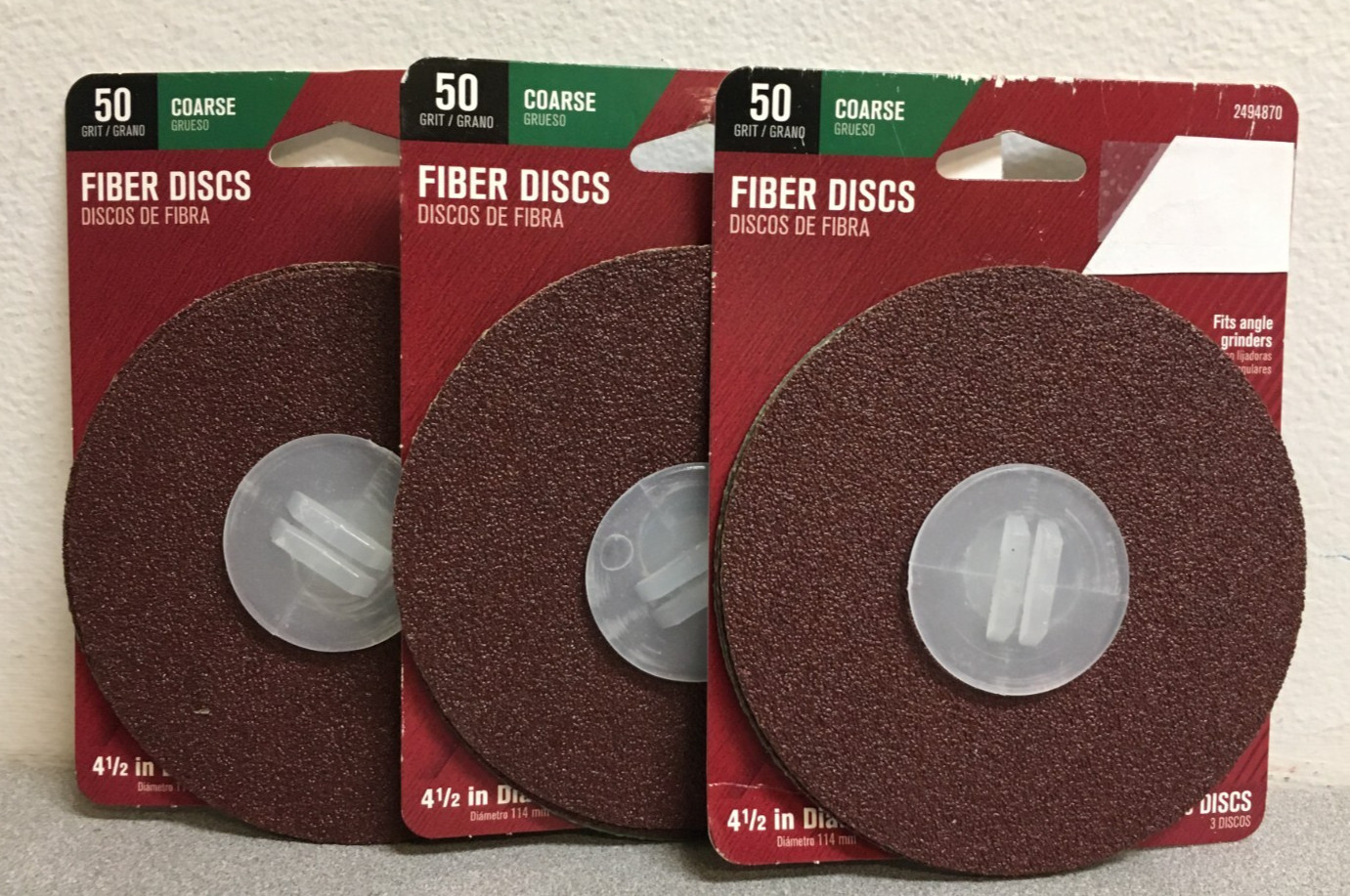 2494870 4-1/2 in. Diameter 50 Grit Coarse Fiber Discs 3-Packs Of 3 Discs