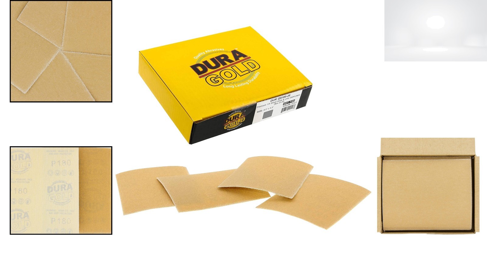 1/4 Sheet 180 Grit Sandpaper Gold Hook & Loop 4.5×5.5in for Palm Sander 25pcs
