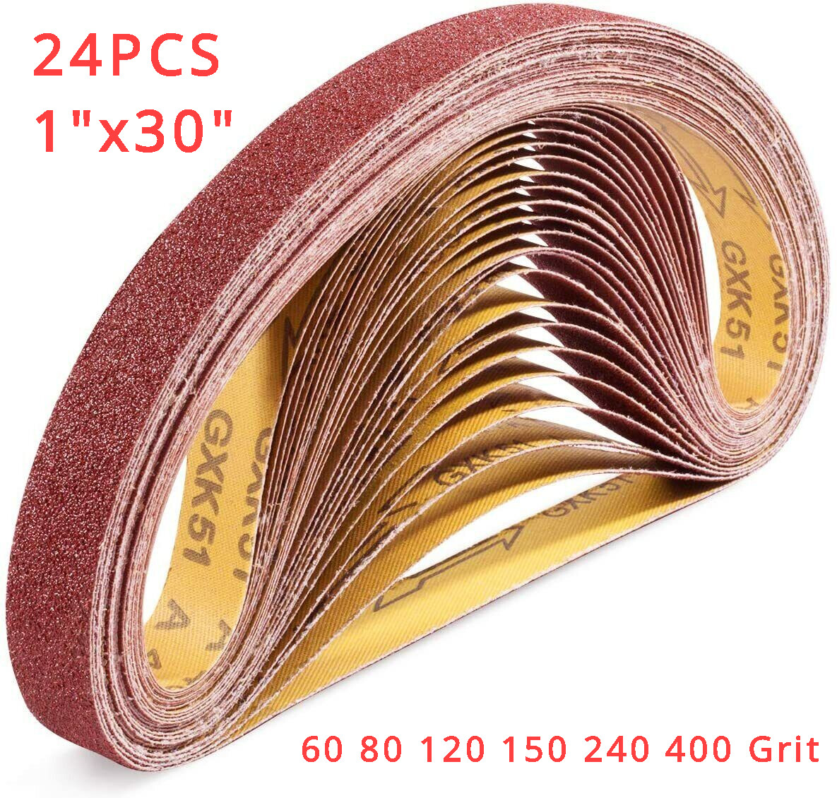 SATC 24PCS 1″x30″(25×762mm) A/O Sanding Belts P60-400 Assorted Sander for Metal