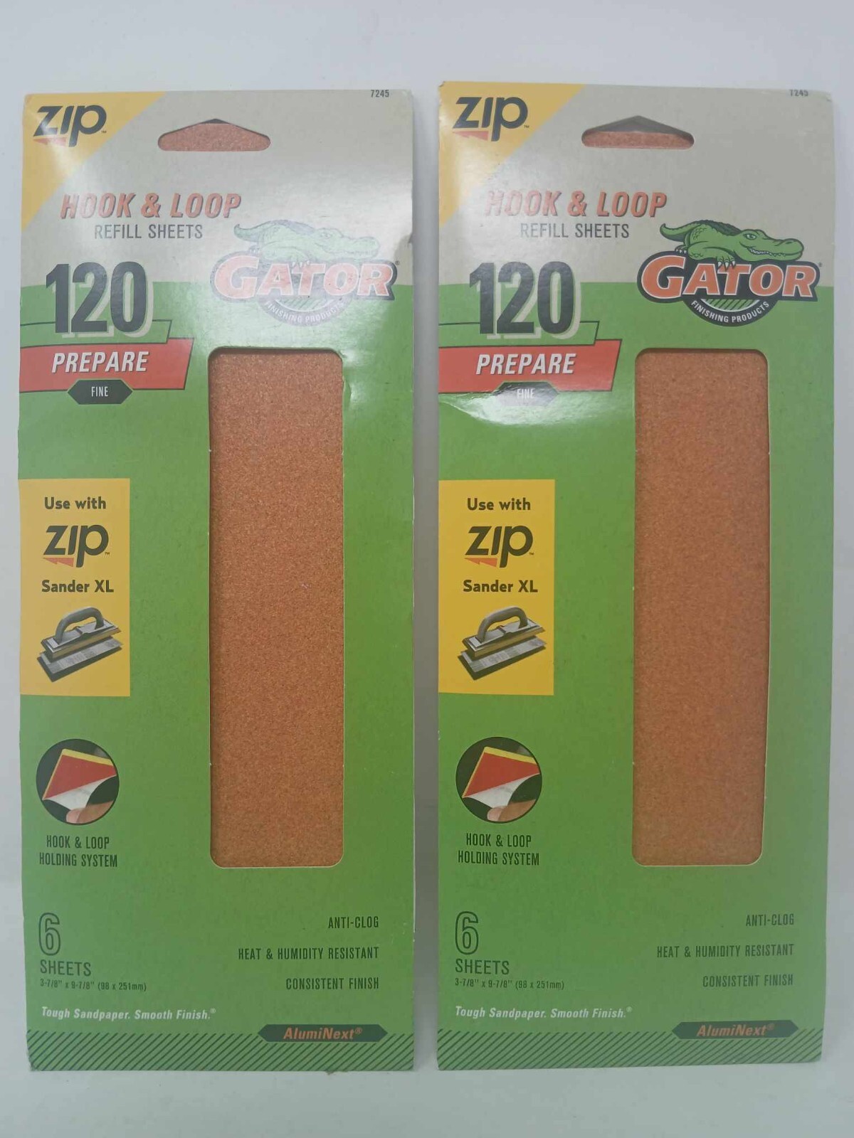 2 PACK – Gator Zip 7245 120 Fine Grit Hook & Loop Refill Sheets
