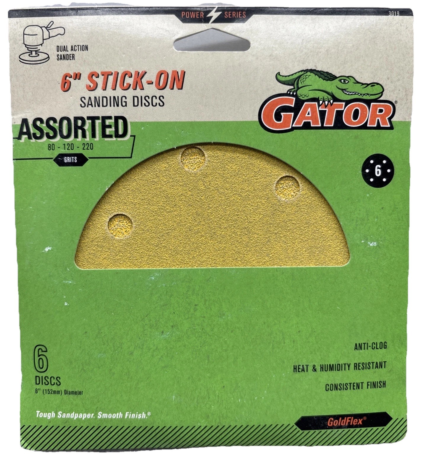 Gator 6″ Stick-On Sanding Discs, Assorted 80 /120 / 220 Grit – 6 Discs {KK}