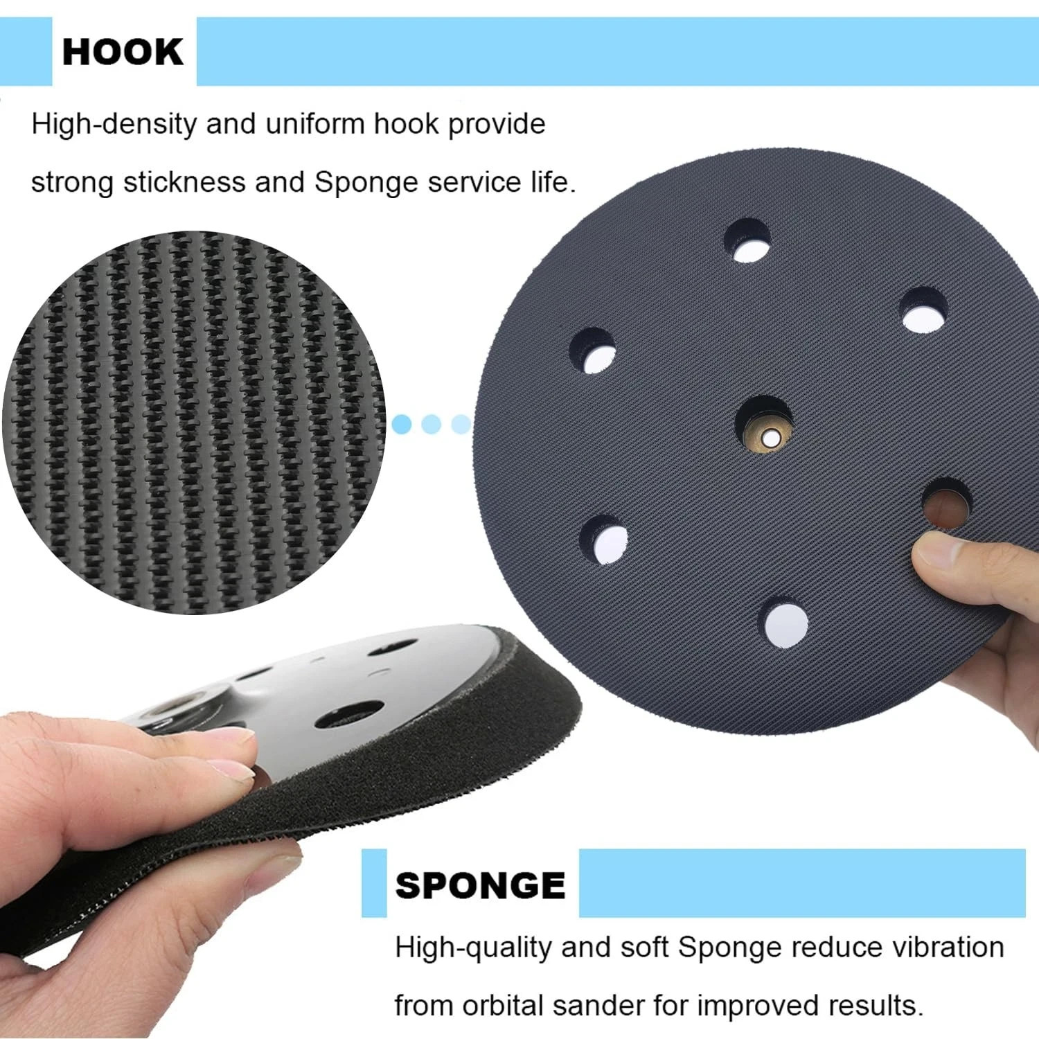 2 Pack 9 Inch 6 Hole Hook and Loop Backing Pads for Orbital Sander