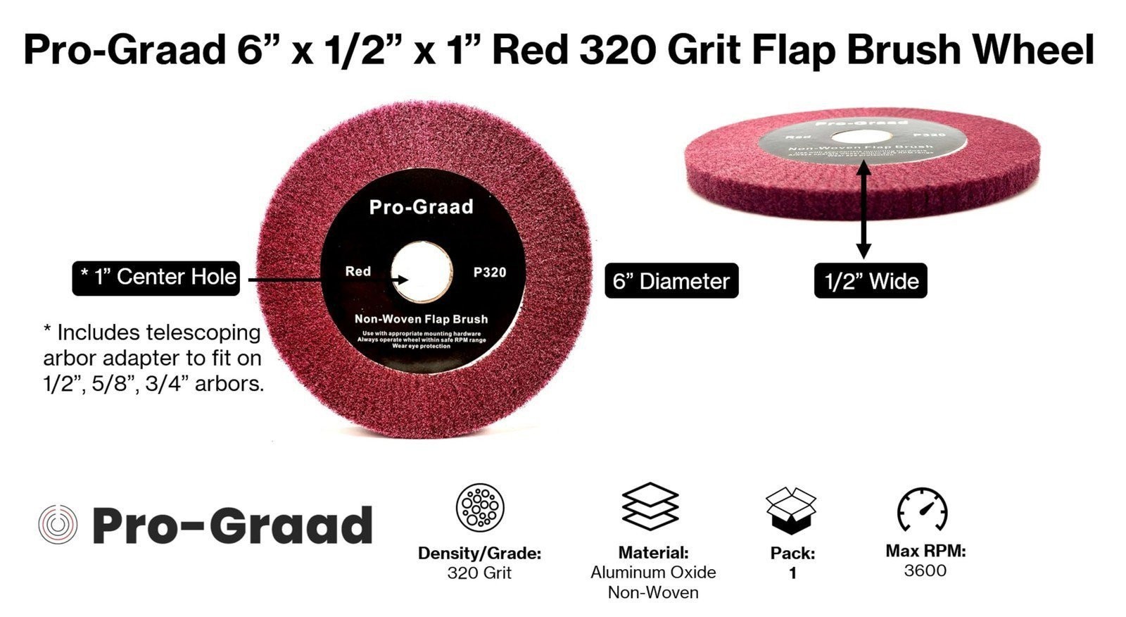 Pro-Graad Non-Woven Bench Grinder Polishing Burnishing Finishing Flap Brush Whe