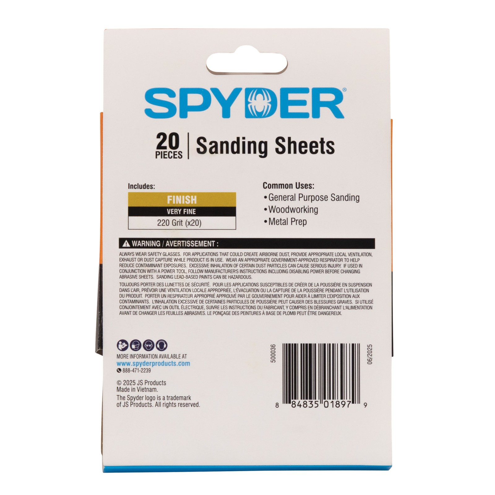 Spyder 4.5 in. x 5.5 in. 220 Grit Aluminum Oxide Sanding Sheets 20-Pack 500036