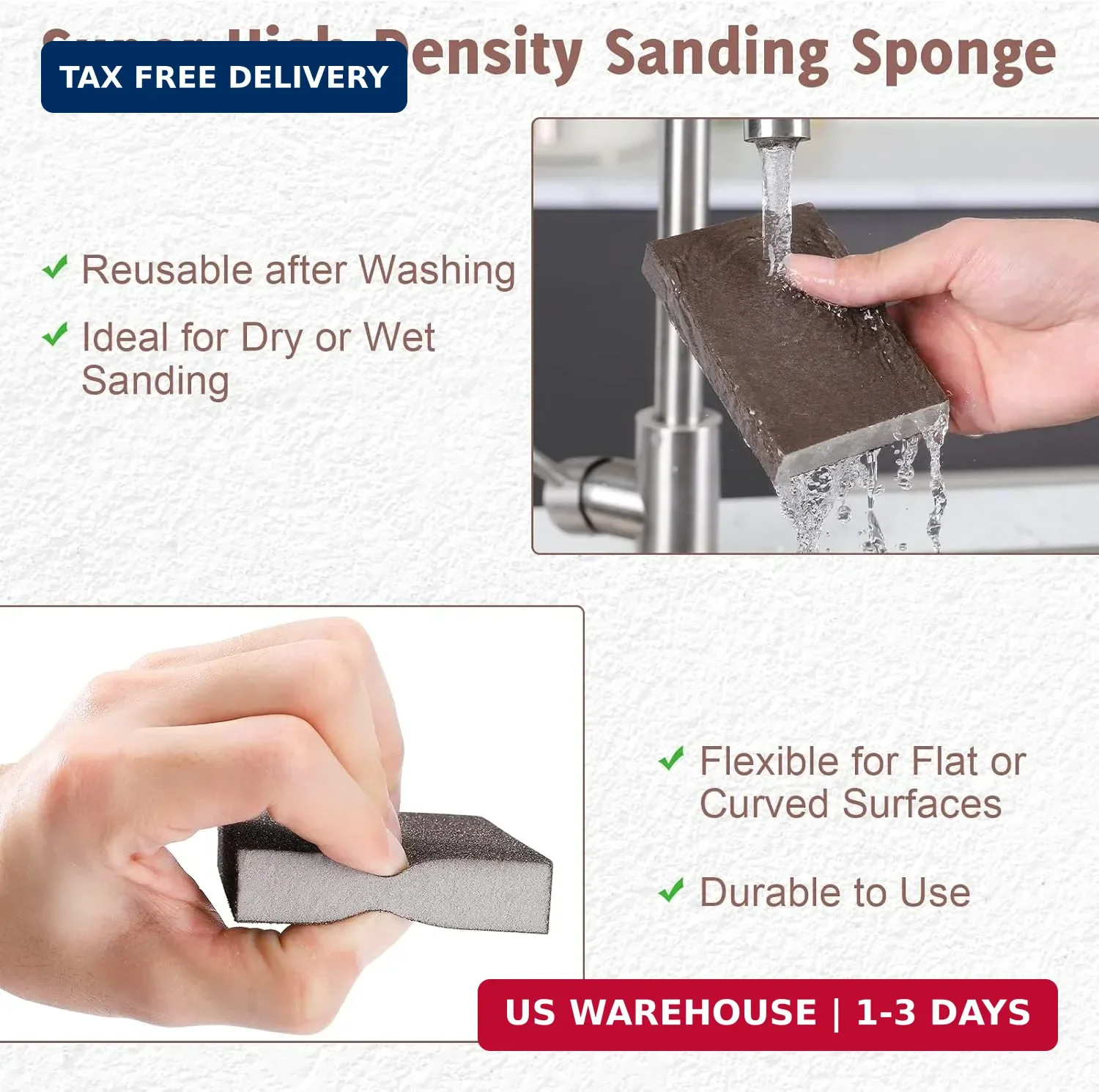 8PCS Sanding Sponge, Sanding Blocks of 60/80/120/220 Assorted Grits, Flexible &