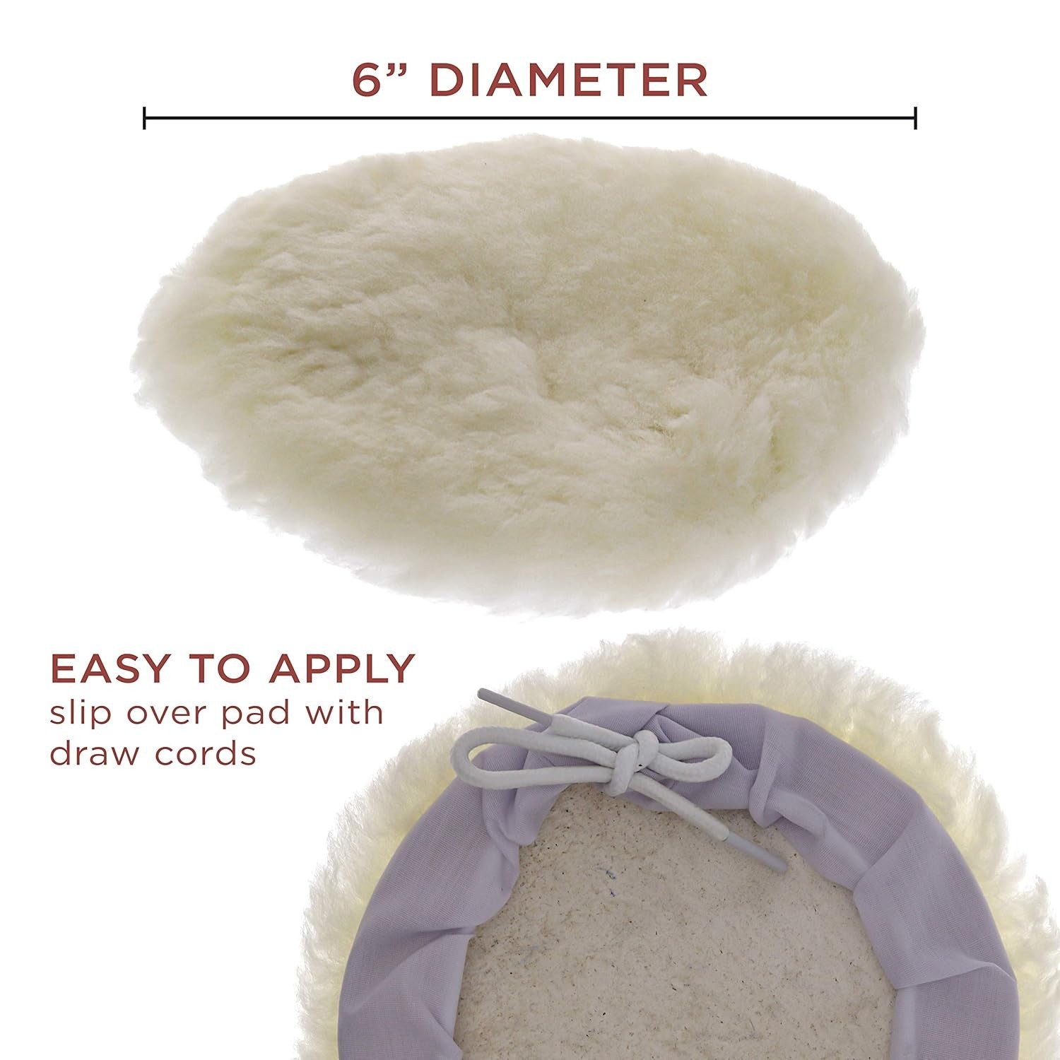 “6”” Natural Wool 1″” Pile Buffing & Polishing Tie-On Bonnet Pad (Pack of 2) “