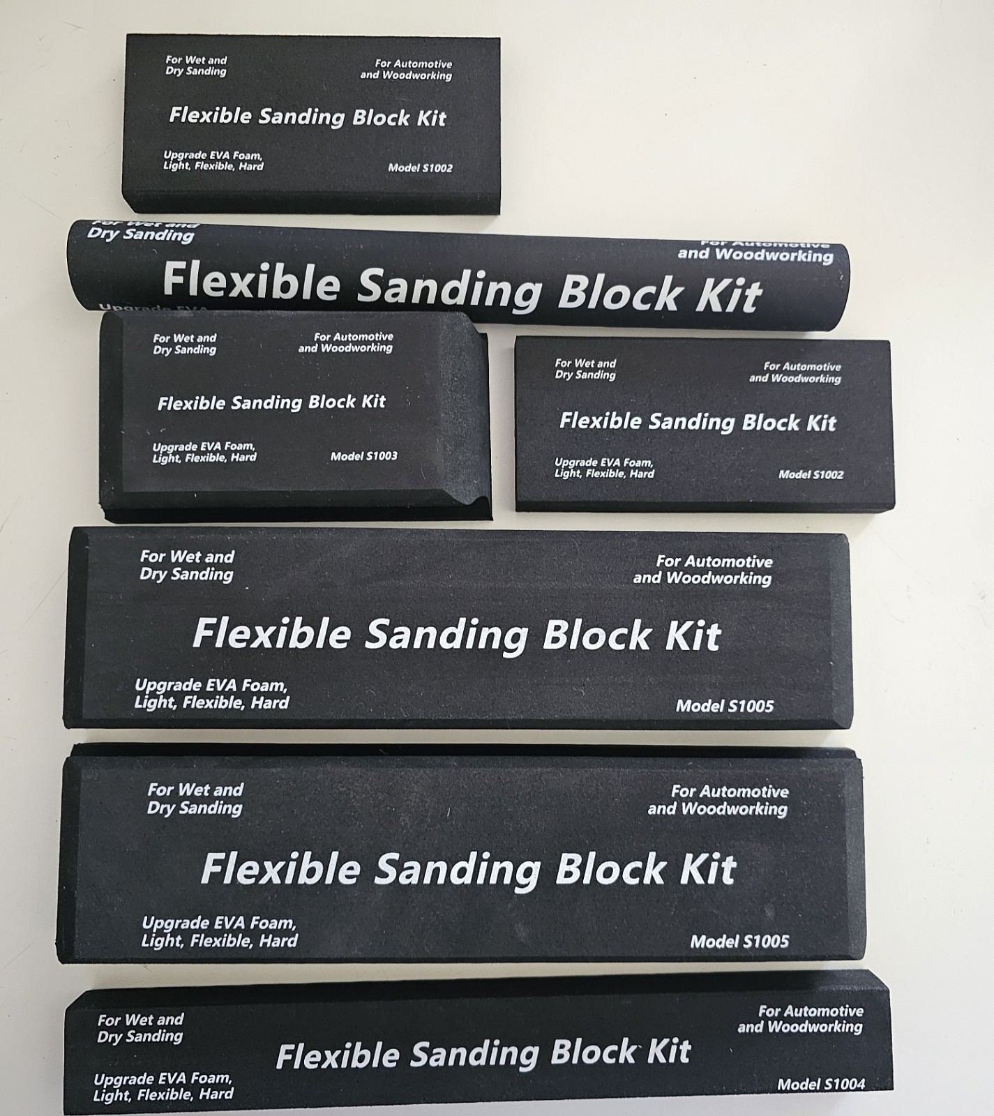 7PCS Sanding Block Kit Flexible EVA Foam Wet or Dry Autobody Hand Sanding Black