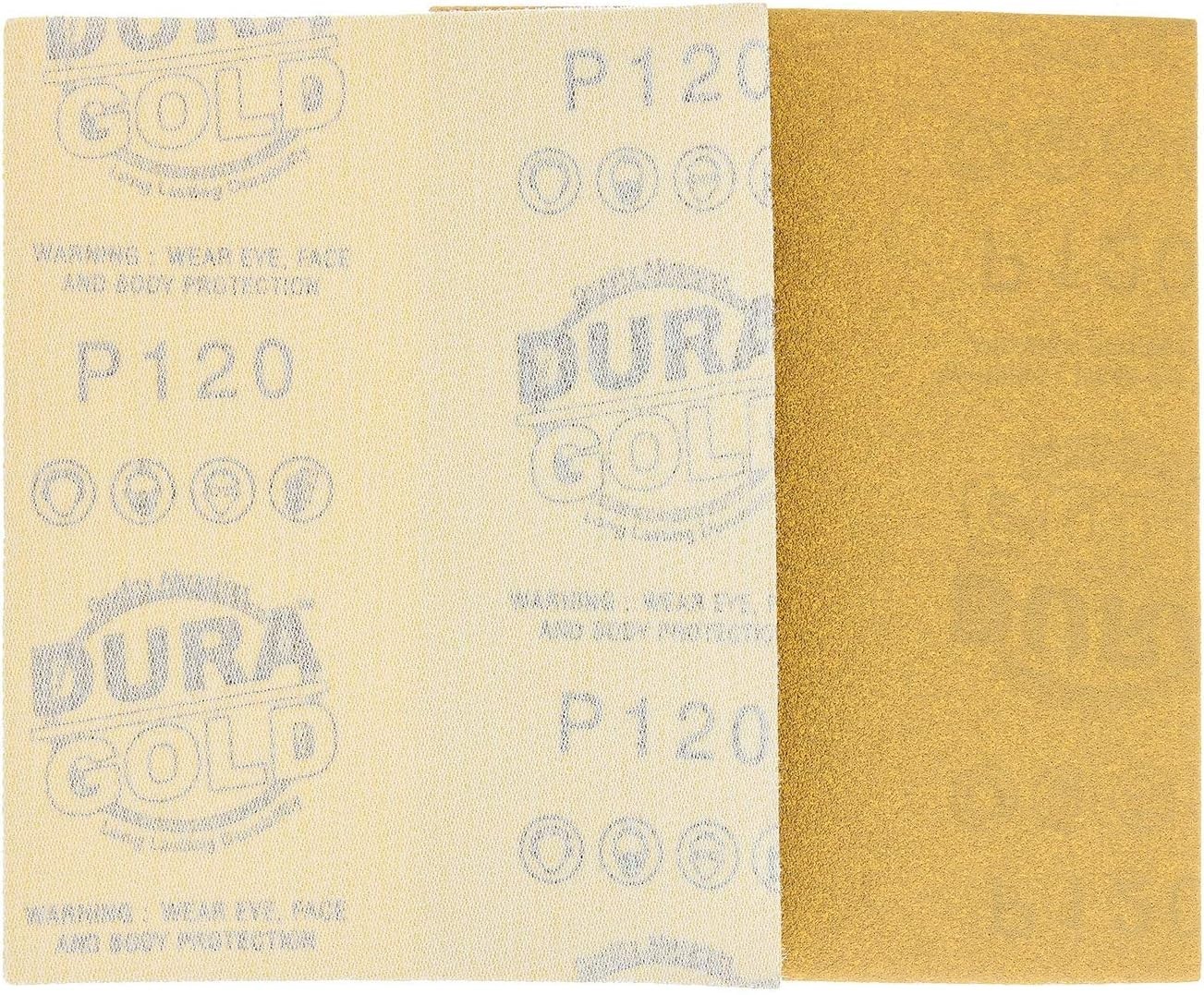 1/4 Sheet Sandpaper 120 Grit Gold Hook & Loop 4.5×5.5in 25 Pack For Palm Sanders
