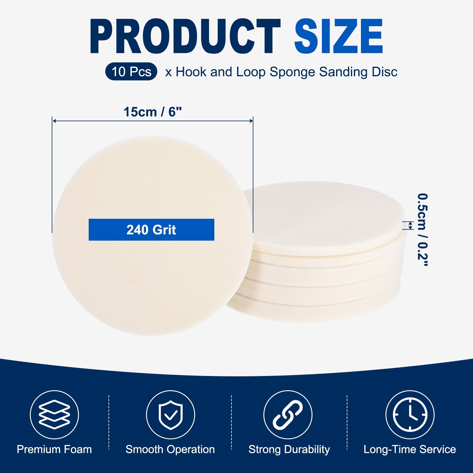 10 Pcs 240 Grit 6 Inch Hook and Loop Sponge Sanding Disc for Sander, White