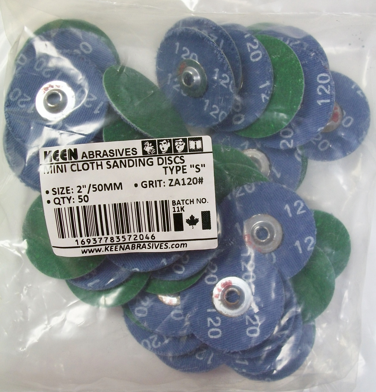 2″ Clip On Type S Loc Sanding Disc, 120 Grit, Zir, Keen , 50pc
