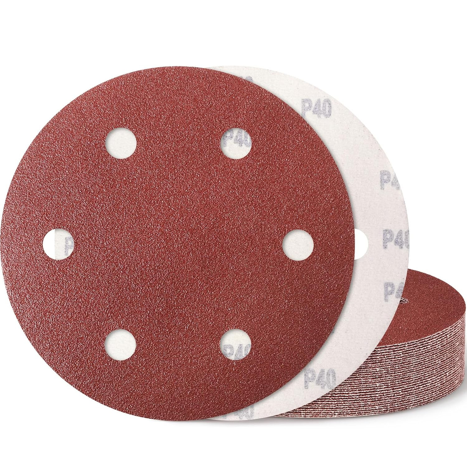 9 Inch 6 Hole Sanding Disc, 40 Grit 15 Pieces Hook and Loop Sandpaper