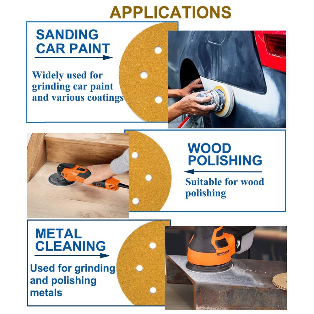 5 Inch 125mm Round Dry Sanding Discs 80-800 Grit Hook & Loop Sandpaper 6 Holes