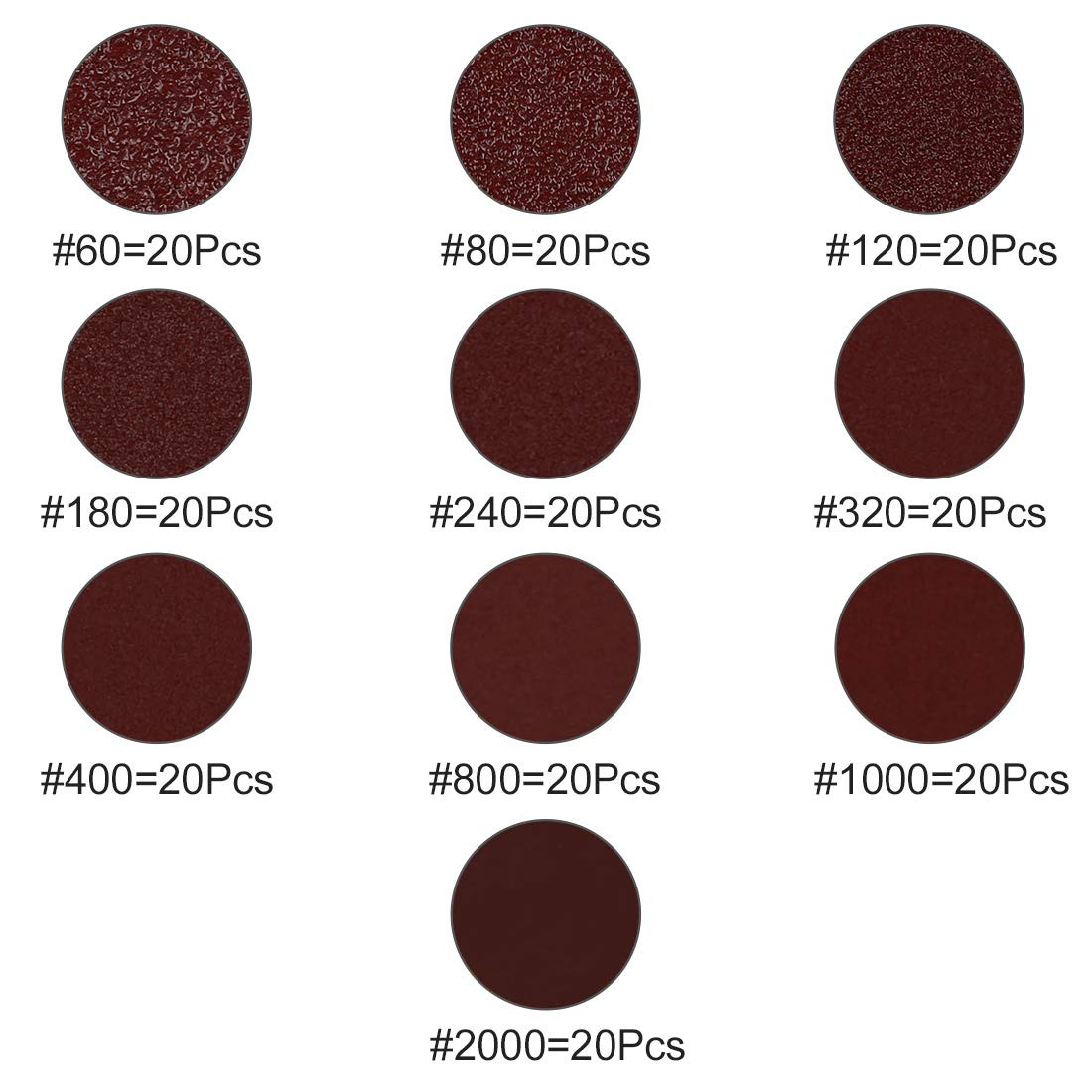 200Pcs 2 Inch Hook and Loop Sanding Discs Sandpaper 60 80 120 180 240 320 400 80