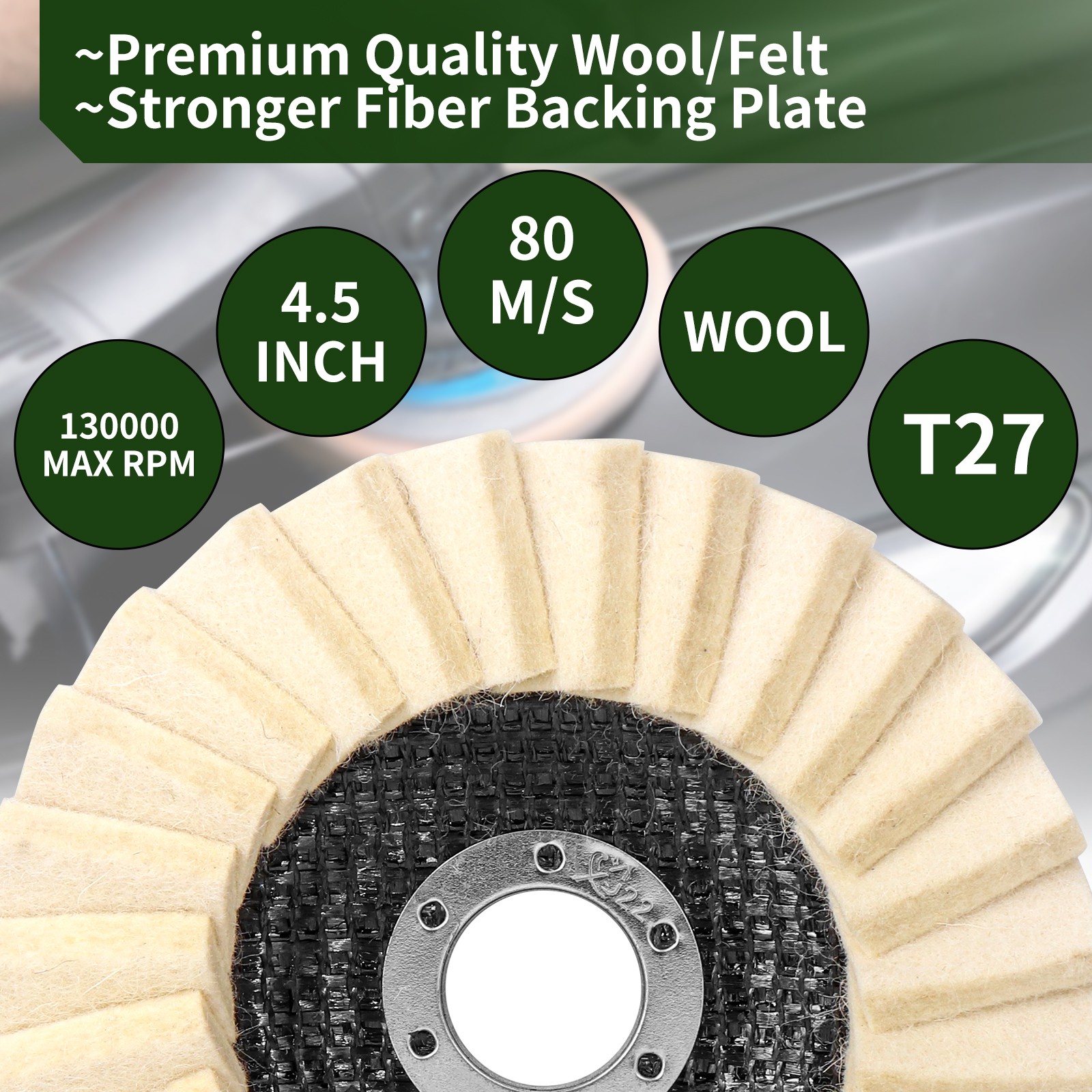 4.5″Wool Polishing Wheel Flat Flap Disc Buffing Pad For Angle Grinder Metal 5pcs