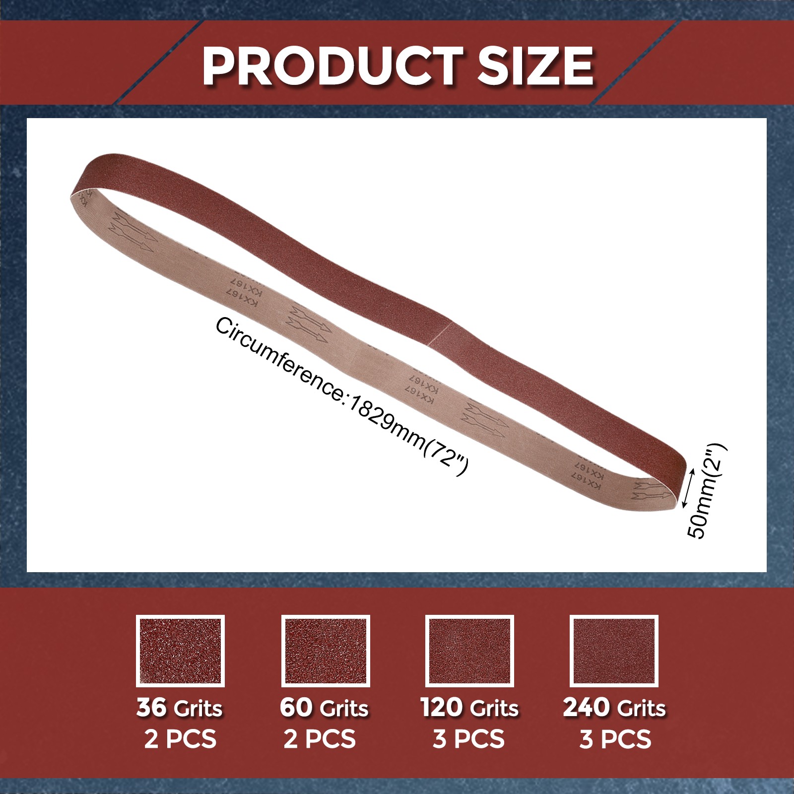10 Pack Sanding Belts 2 x 72 Inch 36/60/120/240 Grits Aluminum Oxide