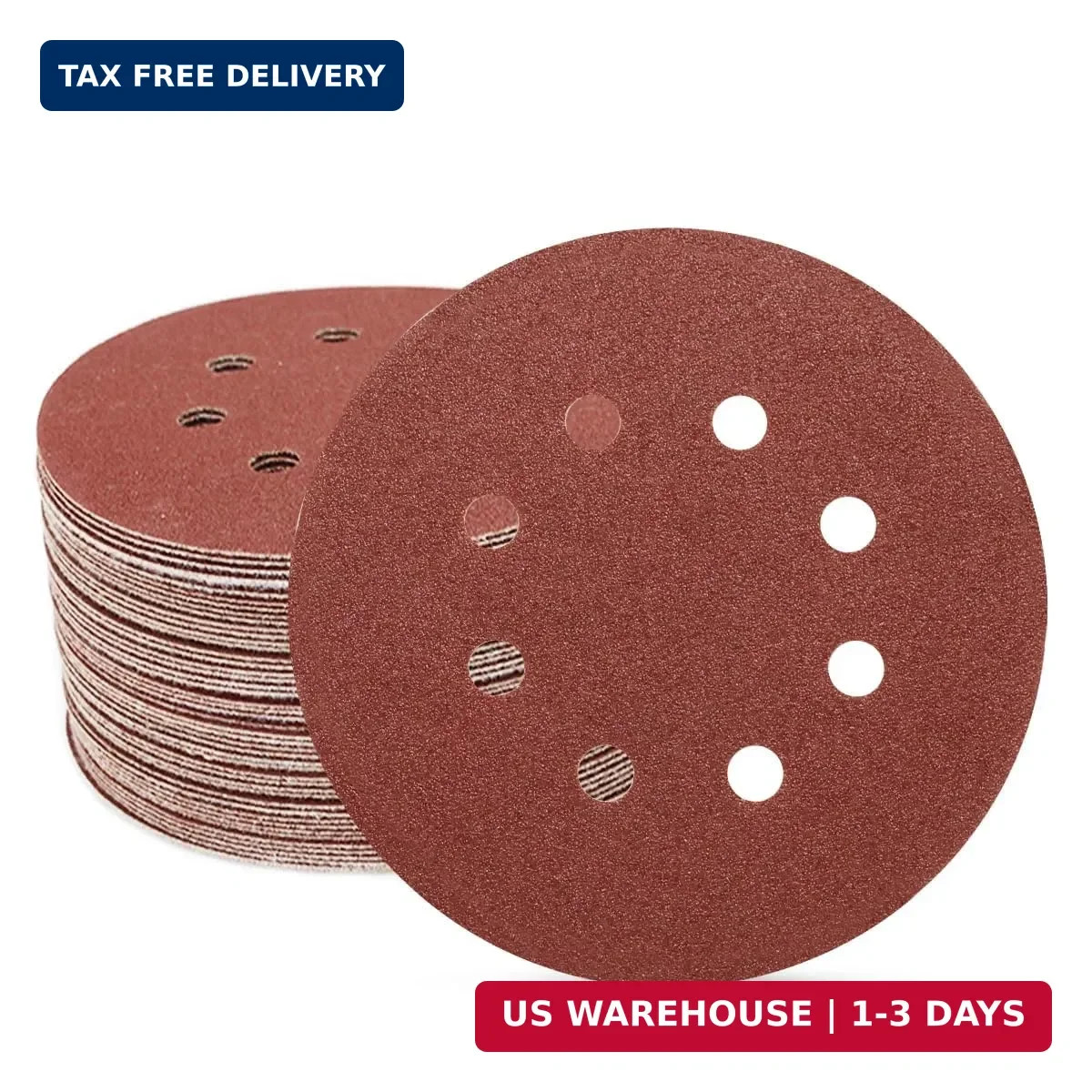 5 Inch 8 Hole Sanding Discs Hook and Loop, 50 PCS 80 Grit Round Sand Paper Disc,