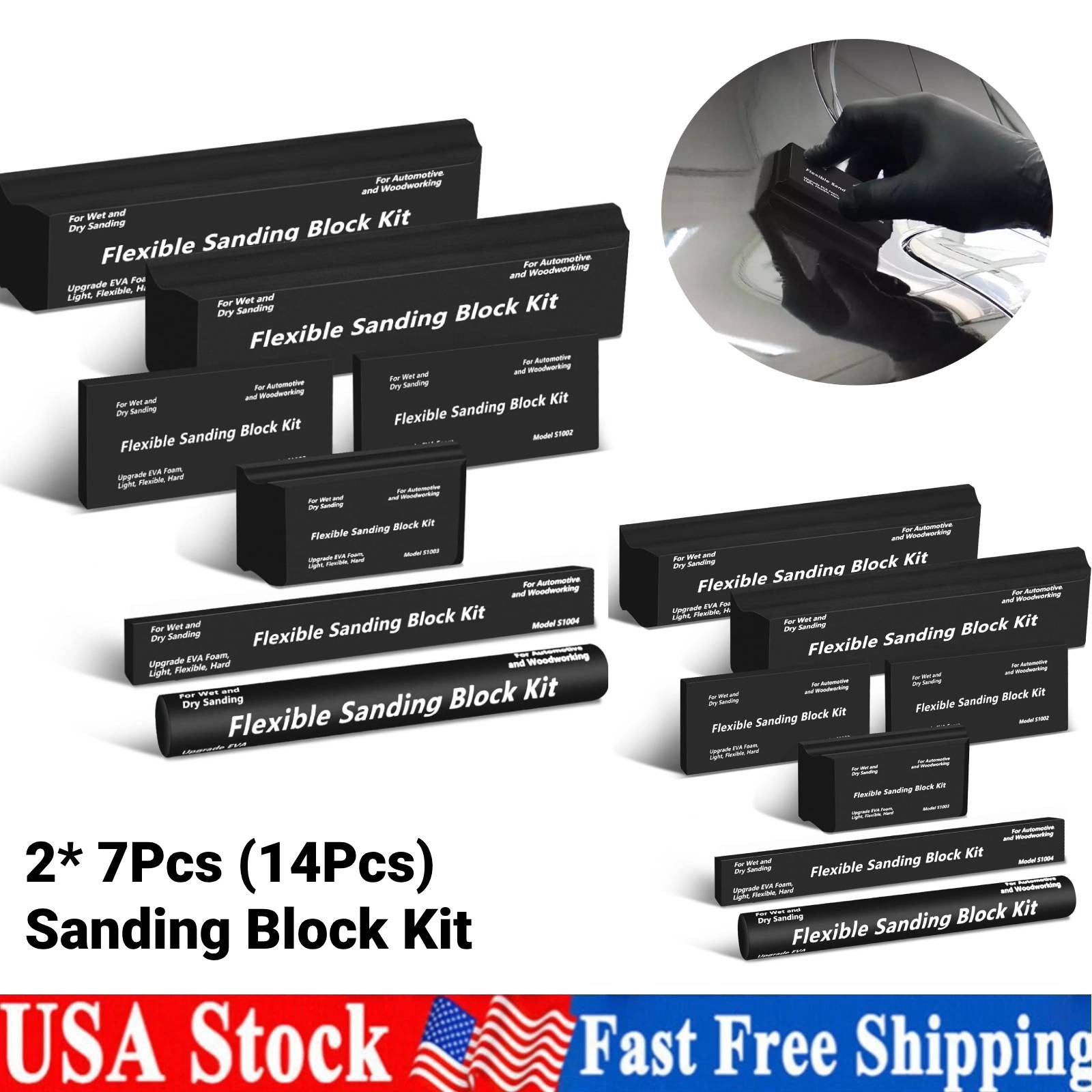 14Pcs Sanding Block Kit Flexible EVA Foam Wet or Dry for Automotive or Woodwork