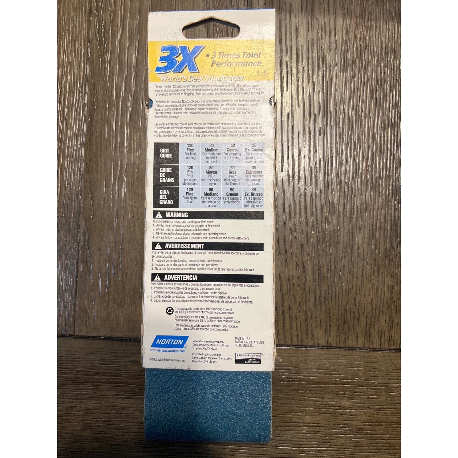 Norton 3X Sandpaper Belts 50 Grit Zirconia Alumina 3 x 21 in ** Only 1 Belt **