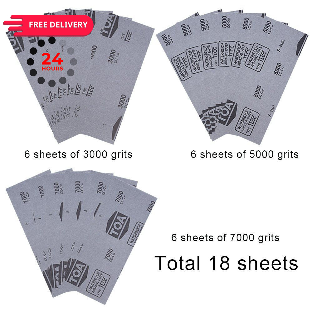 AUSTOR 18 Pcs Wet and Dry Sandpaper 3000 5000 7000 High Grit 18, Assorted