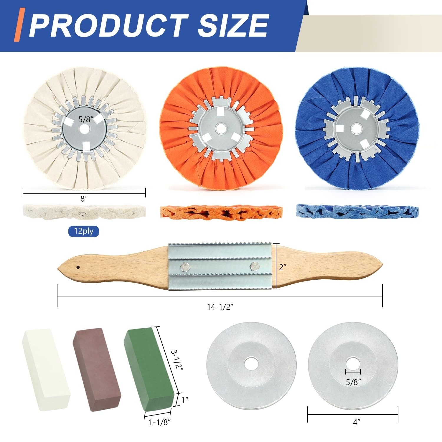 9 Pcs 8Inch Airway Buffing Wheel Aluminum Wheel Polishing Kit 5/8″ For Angle
