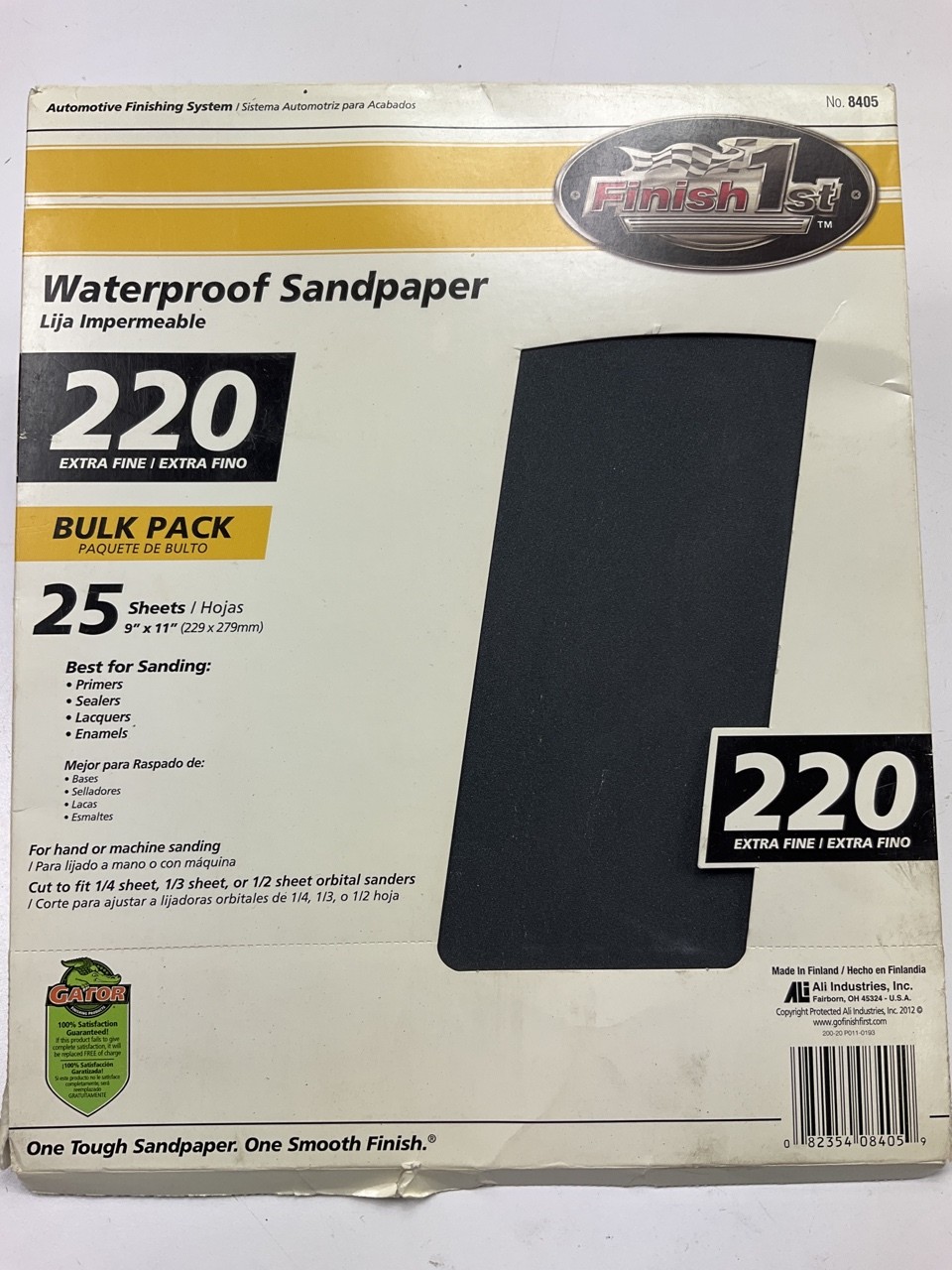 Finish 1st 8405 Sandpaper Sheets – 25 Sheets, 9″x11″, 220 Extra Fine (220 GRIT)