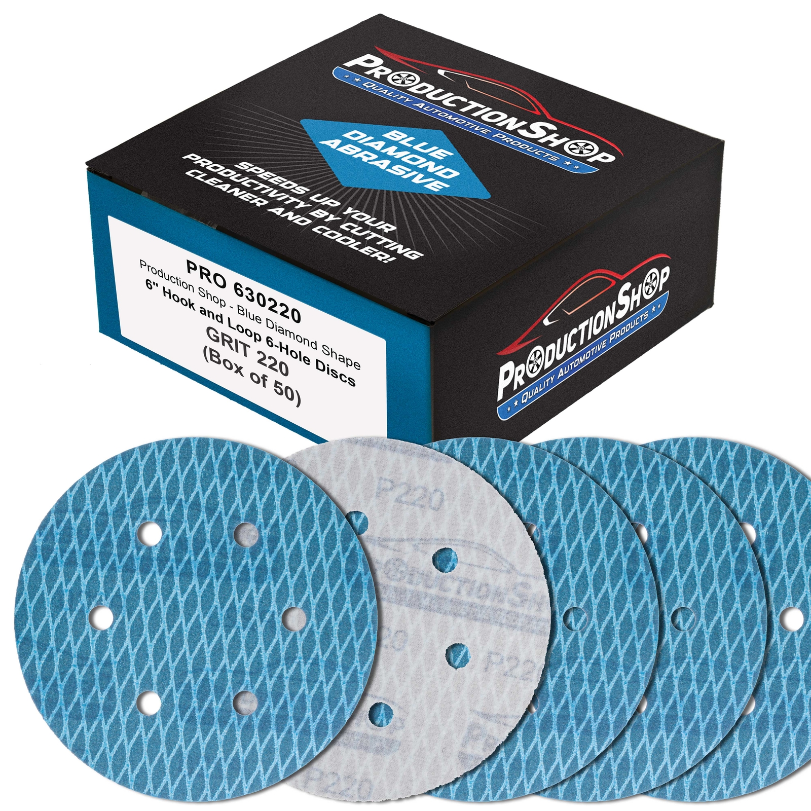 220 Grit 6″ Diamond Shape Sanding Discs, 6-Hole, Box of 50 Hook & Loop Sandpaper