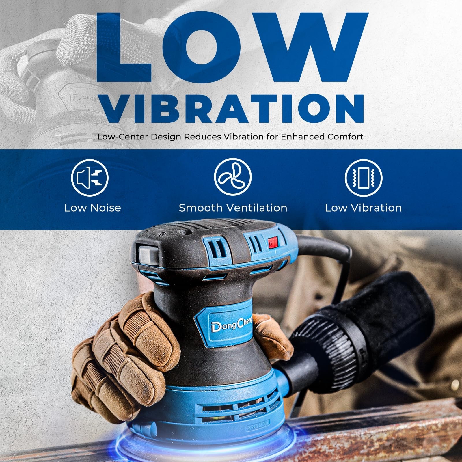 Dong Cheng 5-Inch Random Orbital Sander 3 Amp 12000OPM, 6 Variable Speeds, wi…